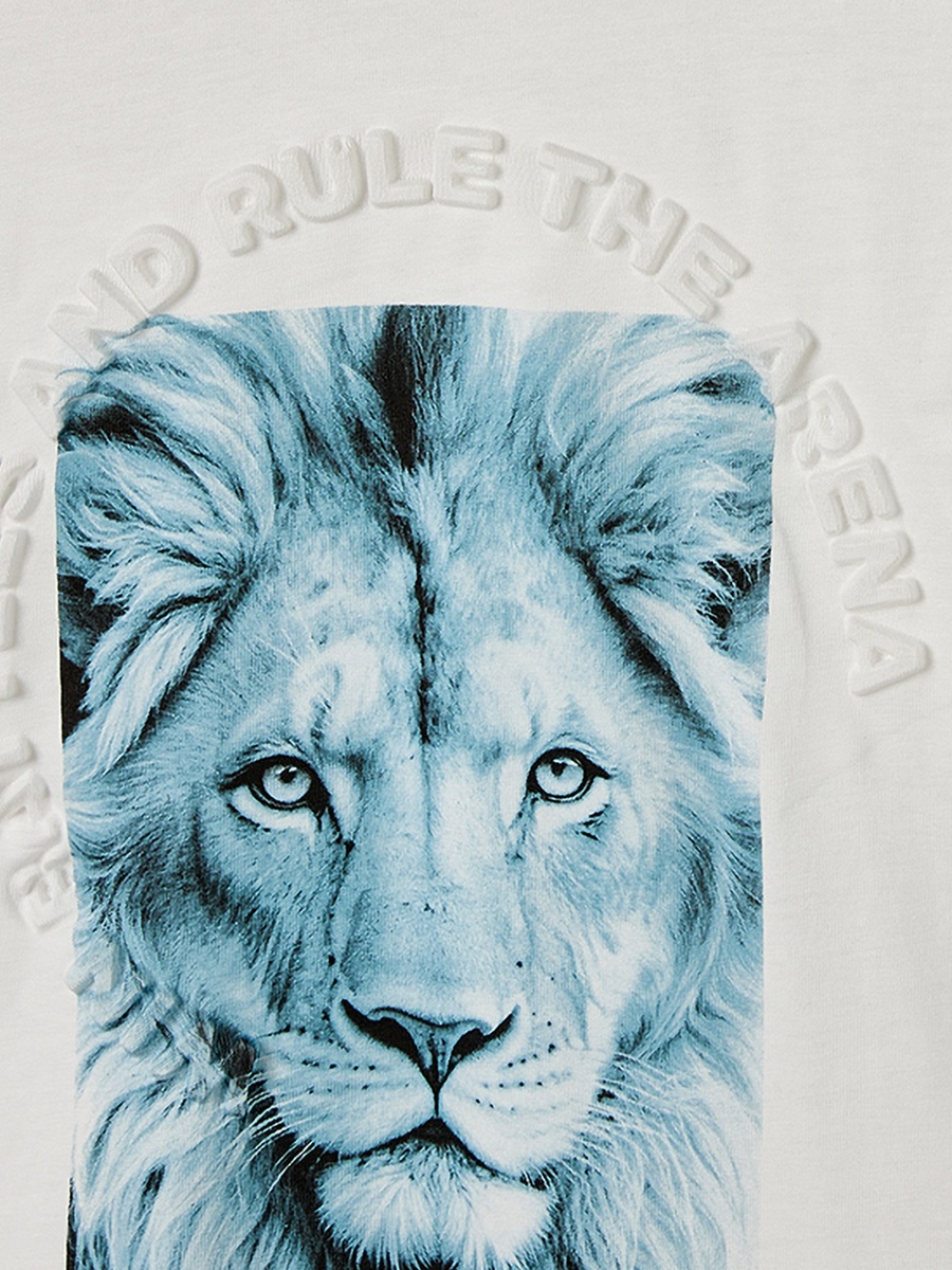 Juniors Crew Neck Short Sleeves T-shirt with Lion Print