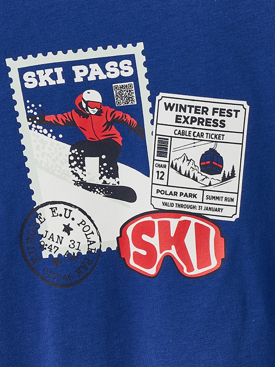 Juniors Crew Neck Short Sleeves T-shirt with Ski Print