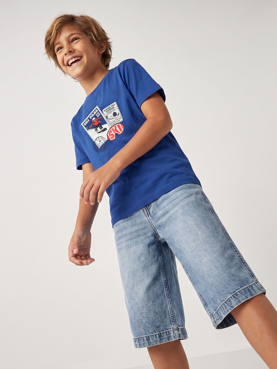 Juniors Crew Neck Short Sleeves T-shirt with Ski Print