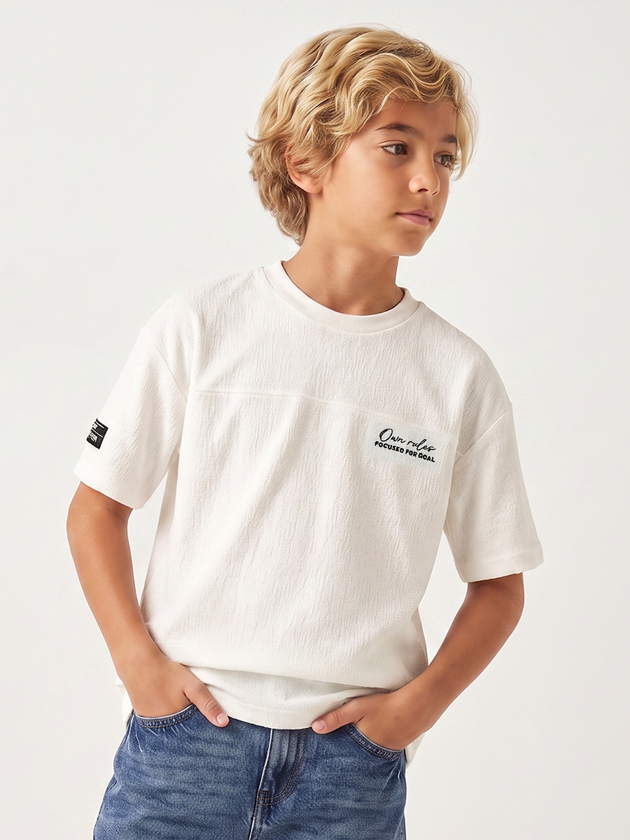 Juniors Crew Neck Drop Sleeves T-shirt with Textured
