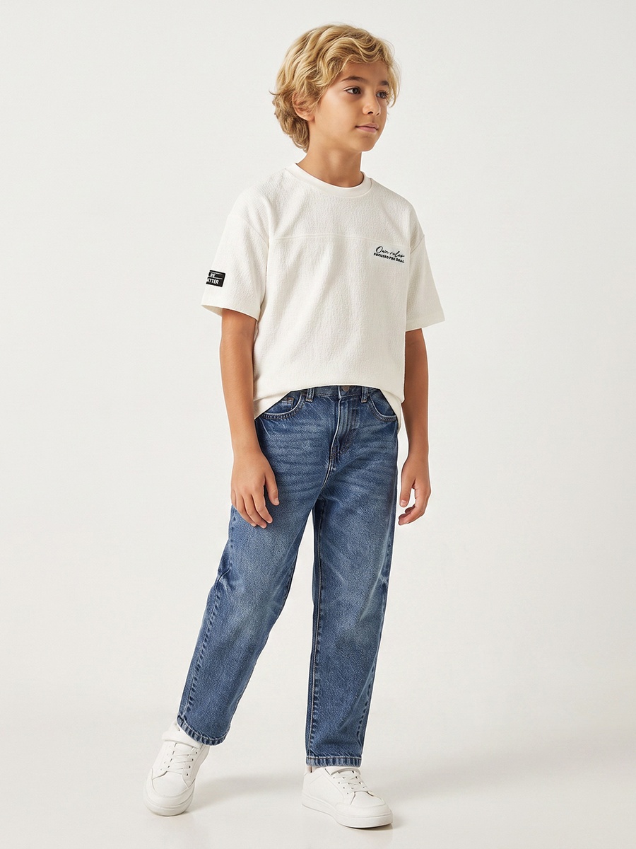 Juniors Crew Neck Drop Sleeves T-shirt with Textured