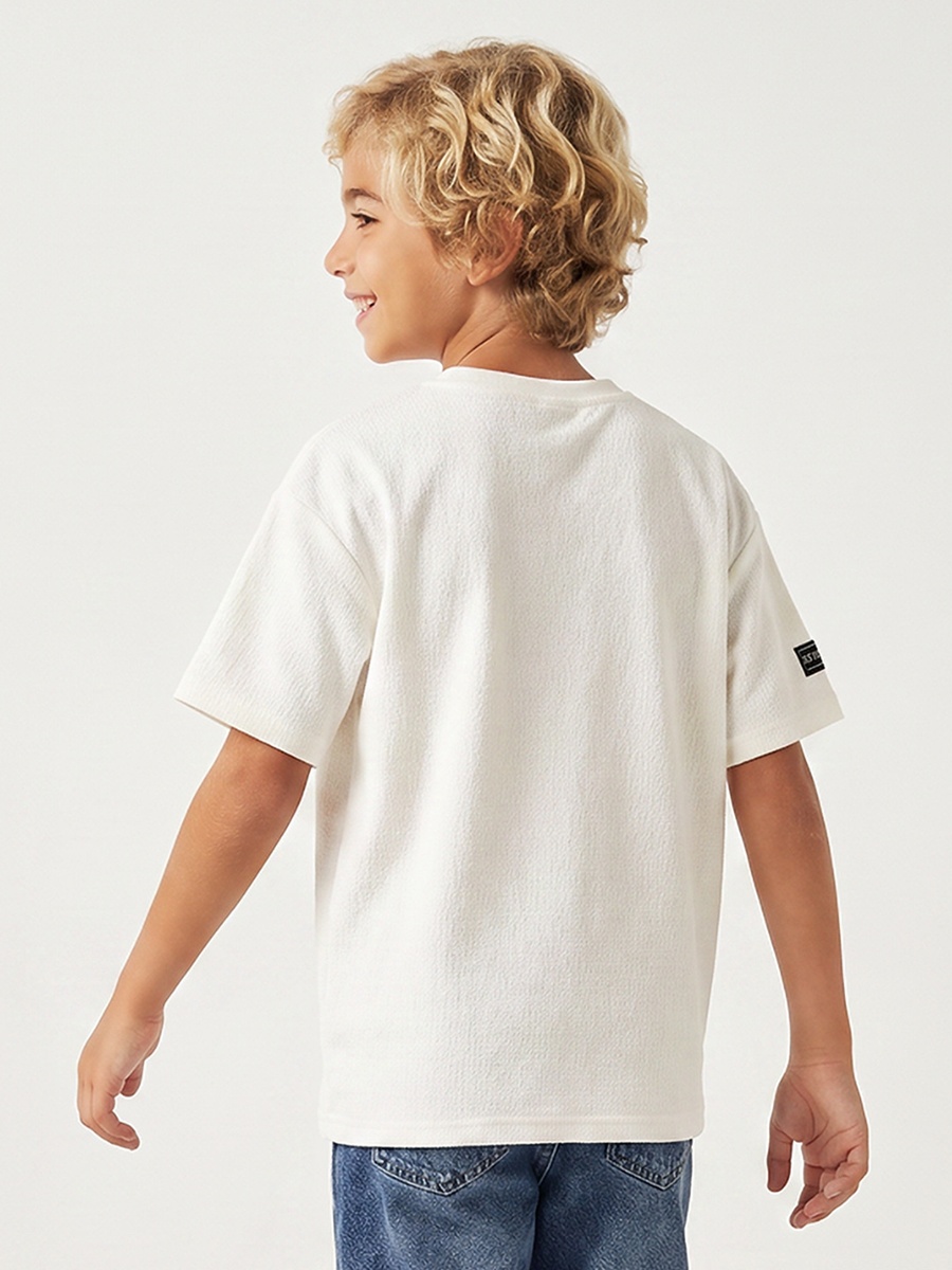 Juniors Crew Neck Drop Sleeves T-shirt with Textured