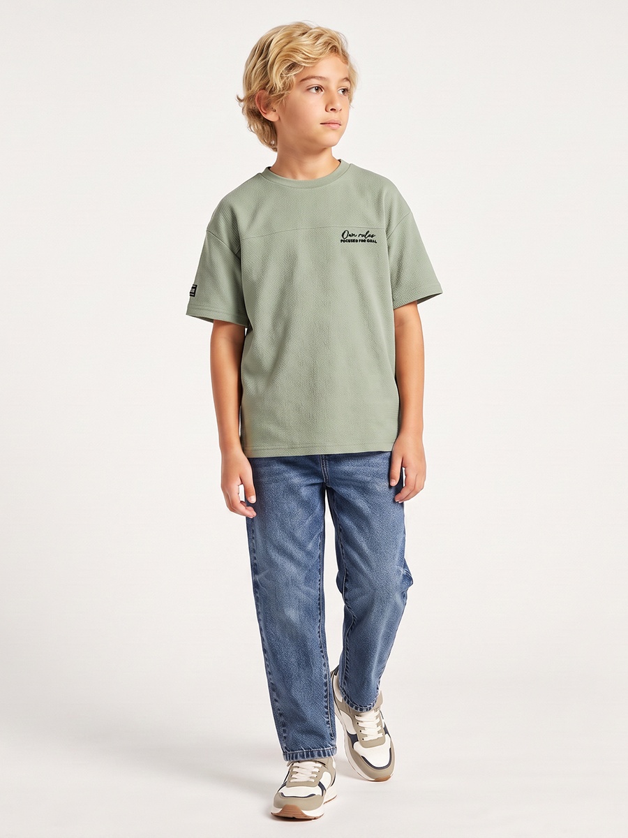 Juniors Crew Neck Drop Sleeves T-shirt with Textured