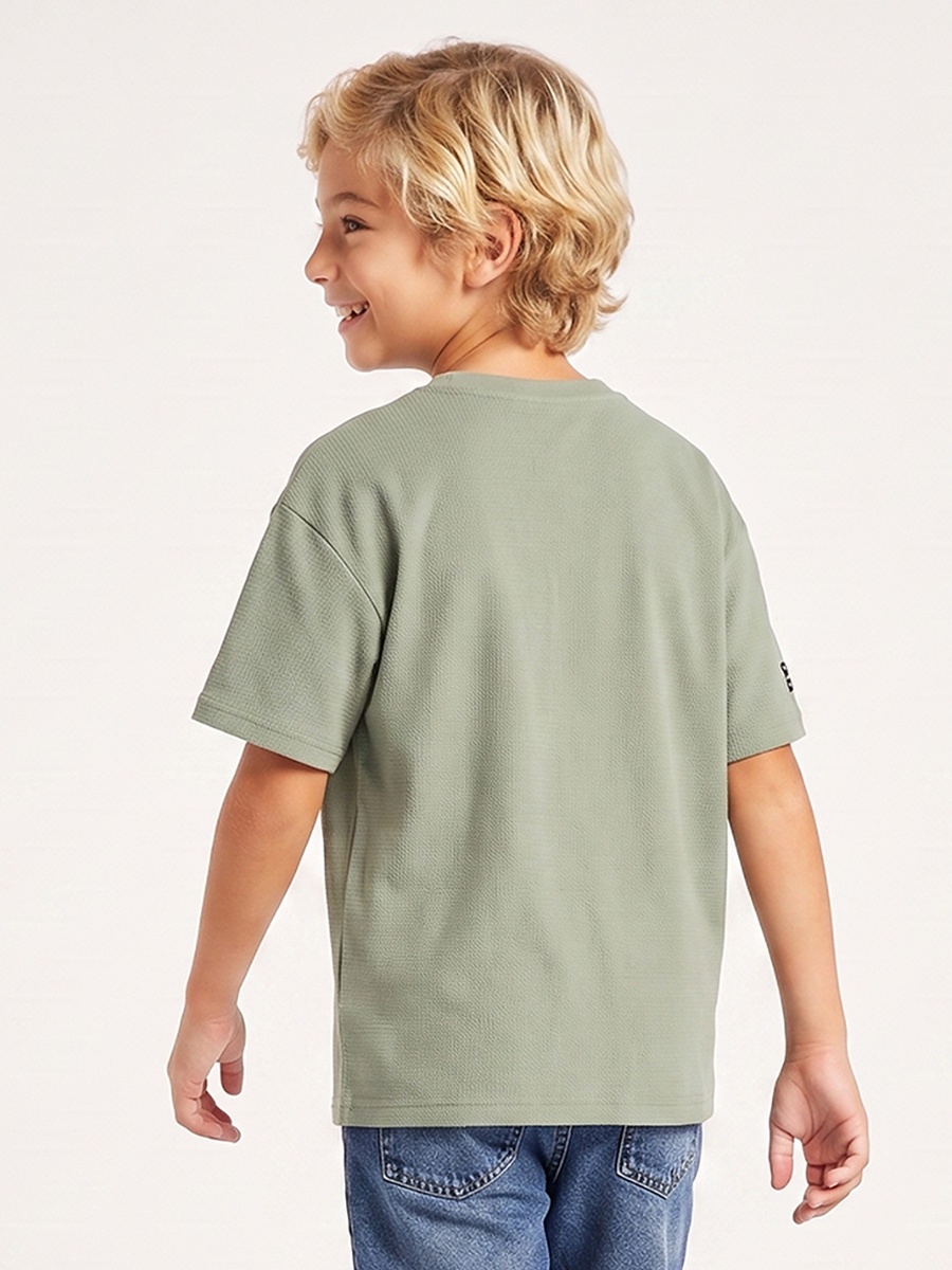 Juniors Crew Neck Drop Sleeves T-shirt with Textured