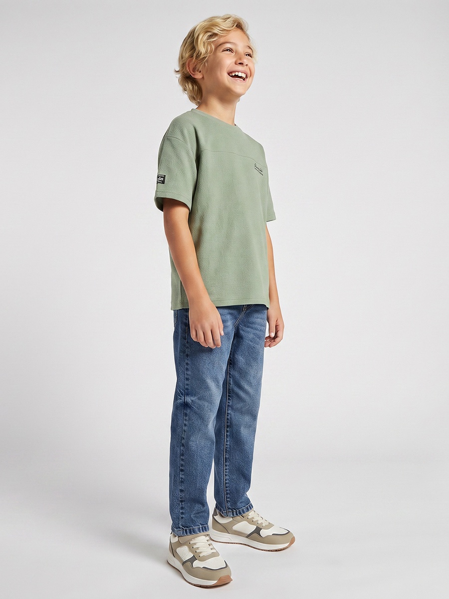 Juniors Crew Neck Drop Sleeves T-shirt with Textured