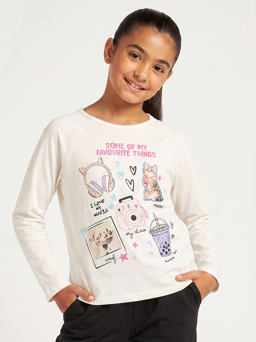 Juniors Crew Neck Long Sleeves T-shirt with Graphic Print