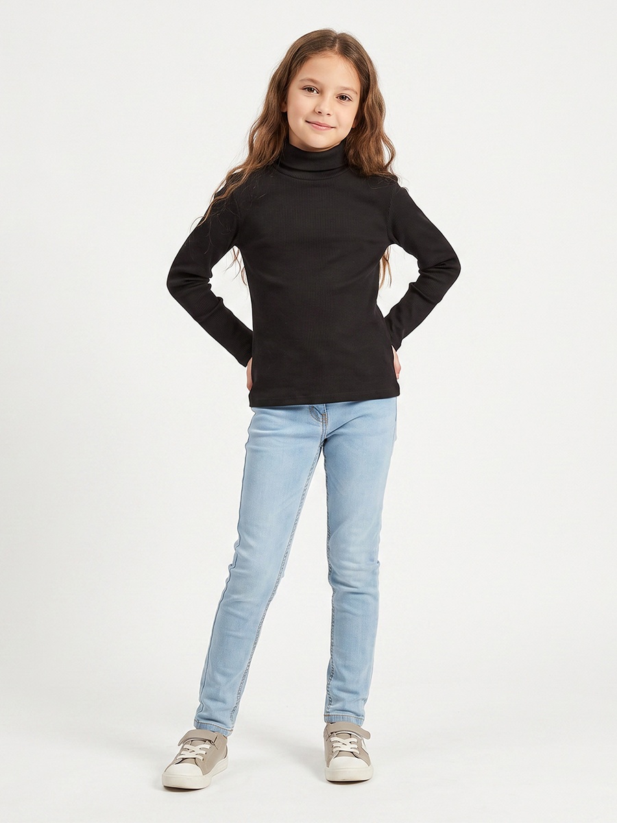 Juniors Turtleneck Long Sleeves T-shirt with Ribbed Design