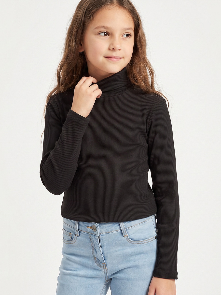 Juniors Turtleneck Long Sleeves T-shirt with Ribbed Design