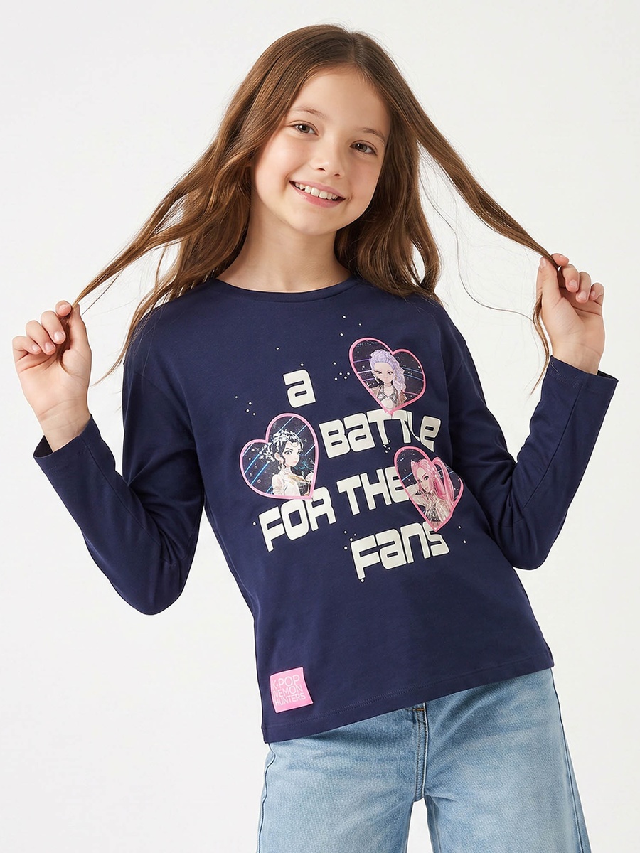 Disney Crew Neck Long Sleeves T-shirt with KPop Demon Hunters Print