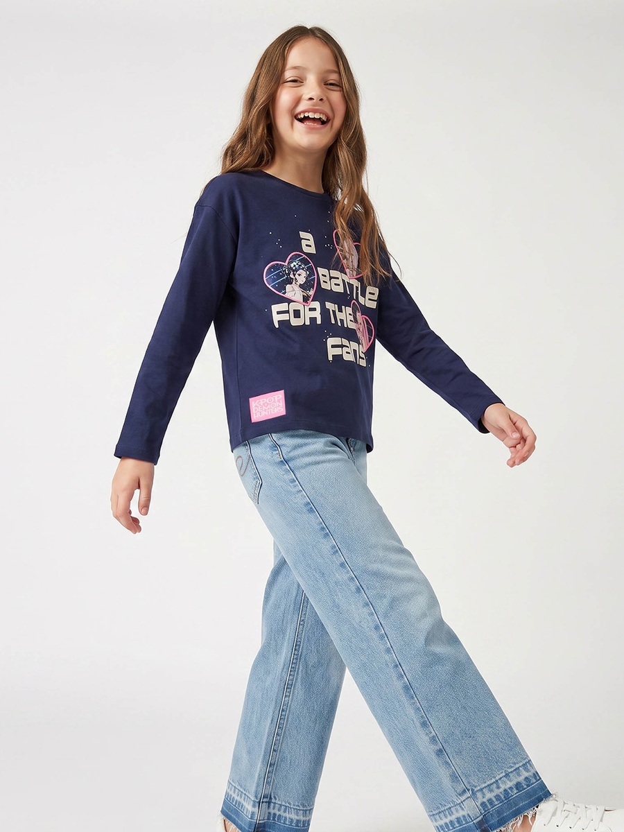 Disney Crew Neck Long Sleeves T-shirt with KPop Demon Hunters Print