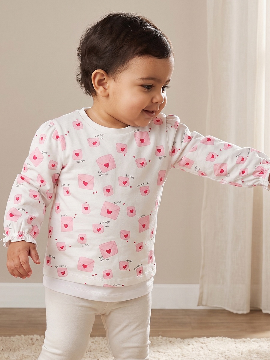 Juniors Round Neck Long Sleeves Top with Graphic Print