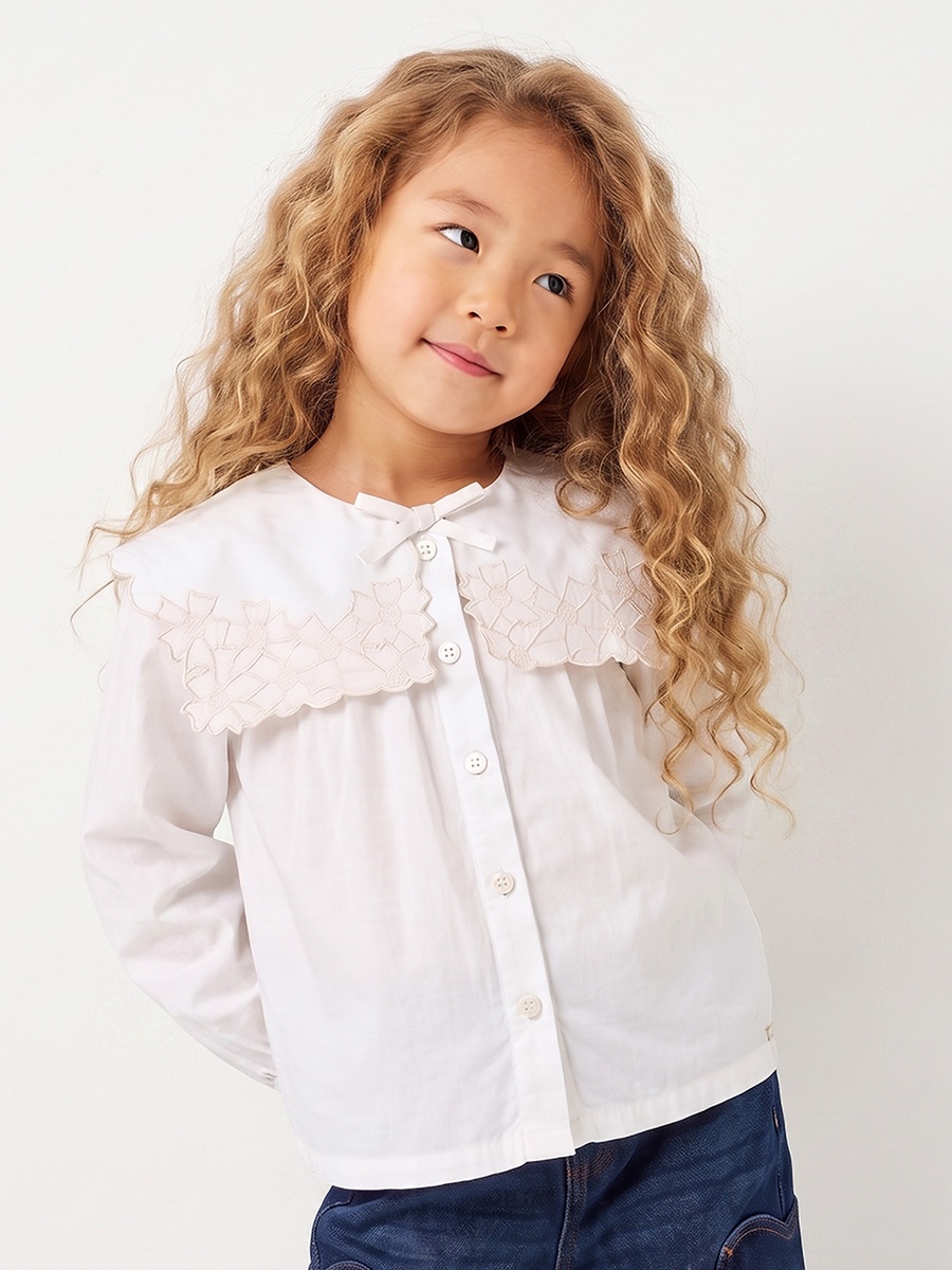 Eligo Sailor Collar Long Sleeves Top with Embroidered Detail