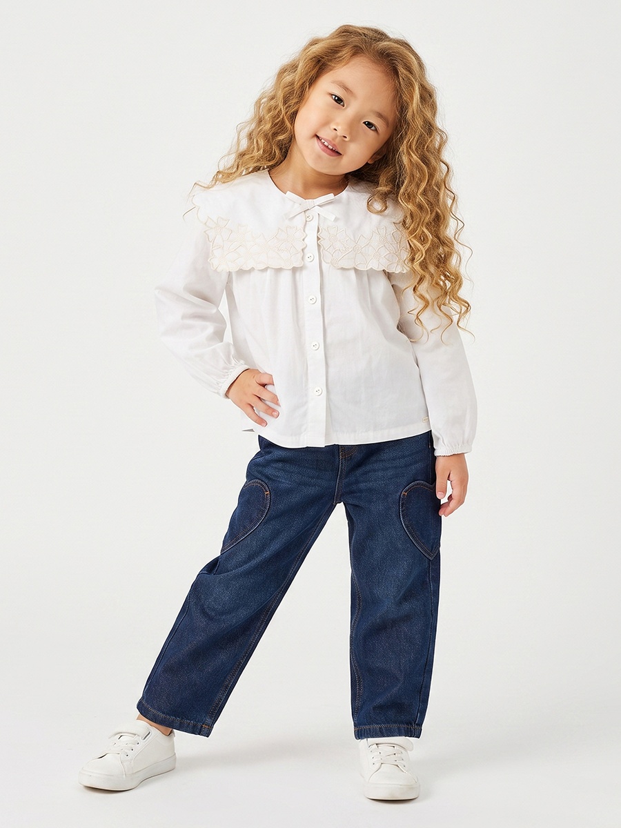 Eligo Sailor Collar Long Sleeves Top with Embroidered Detail