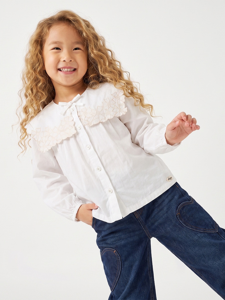 Eligo Sailor Collar Long Sleeves Top with Embroidered Detail