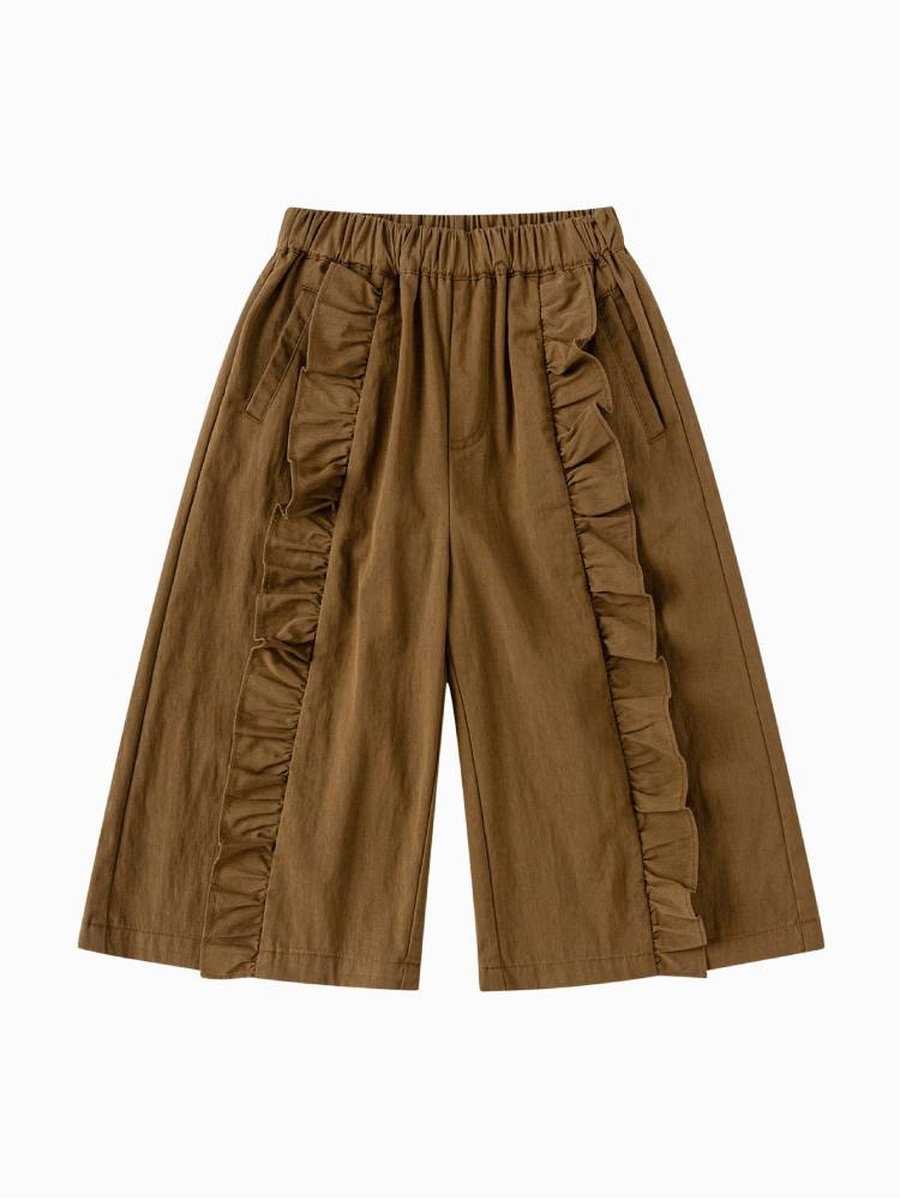 Girls Wide Leg Pants with Ruffle Detail