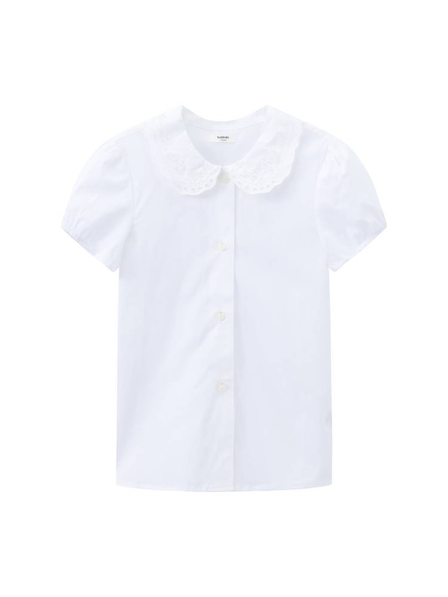 Girls Lace Collar Short Sleeve Shirt