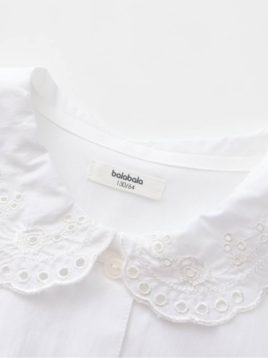 Girls Lace Collar Short Sleeve Shirt