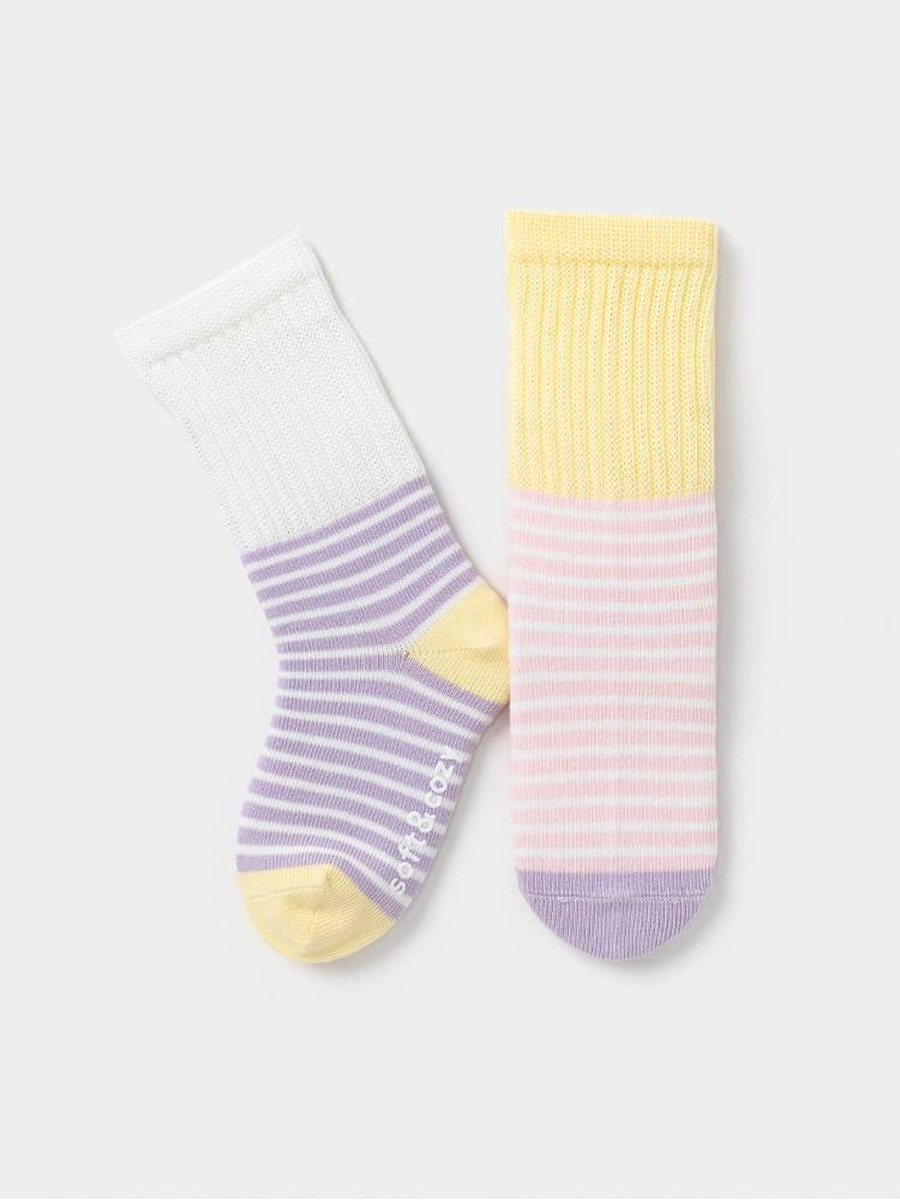 Girls 2 Pack Ribbed Crew Socks