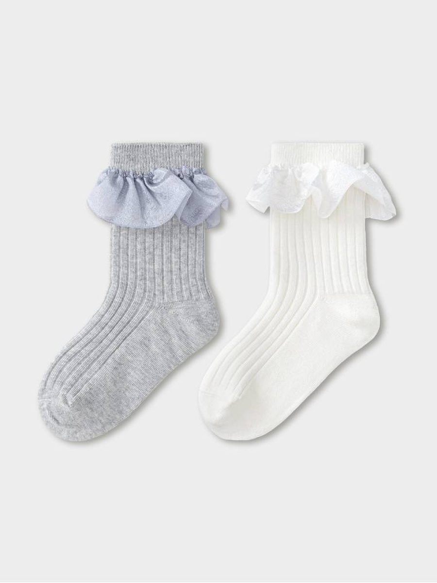 Girls 2 Pack Frill Ribbed Crew Socks