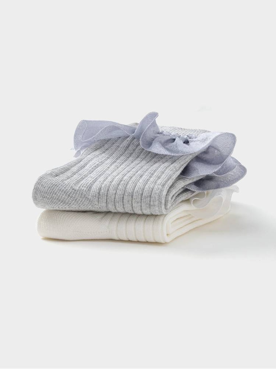Girls 2 Pack Frill Ribbed Crew Socks