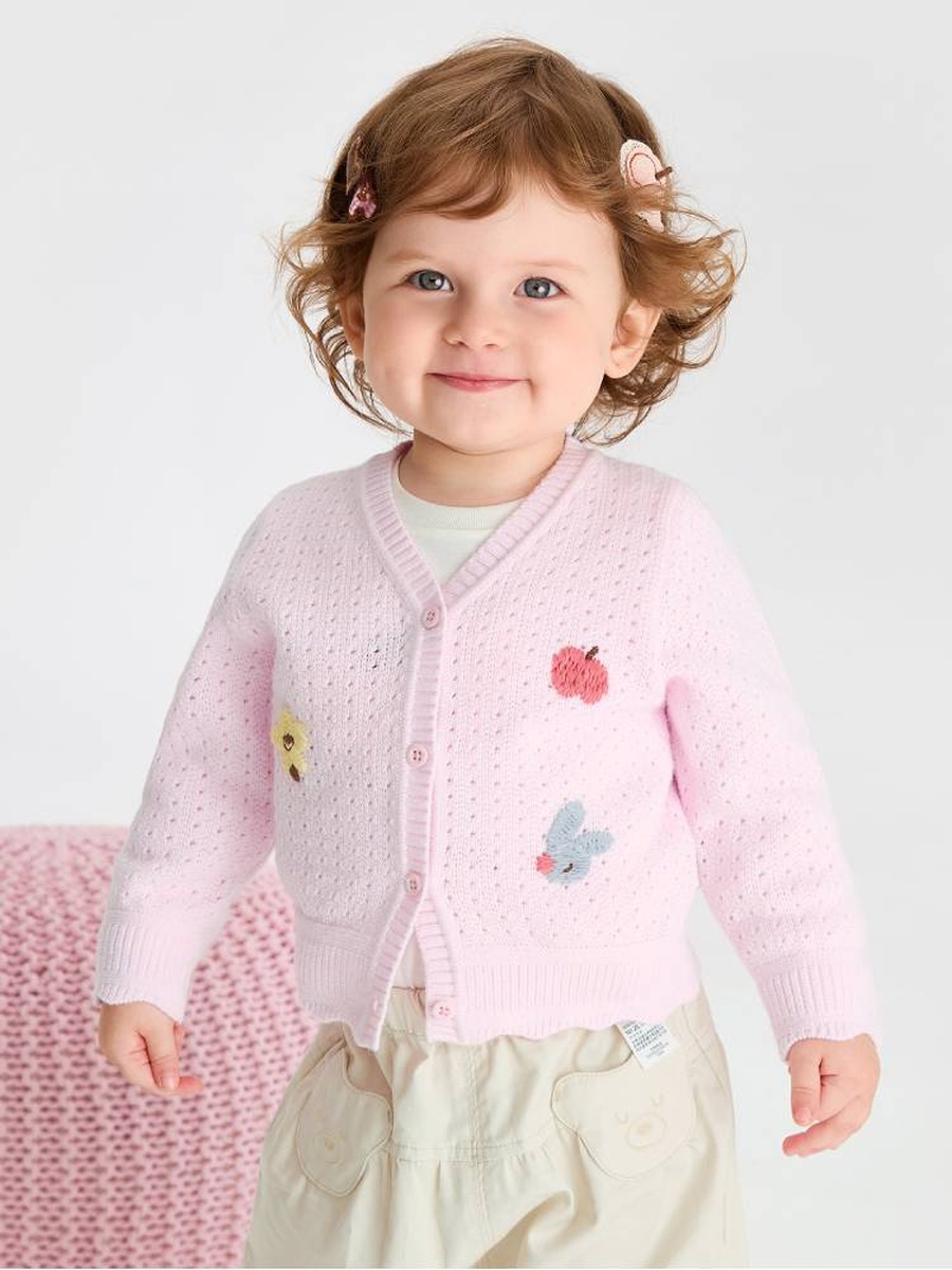 Girls Pointelle Knit Button Up Cardigan