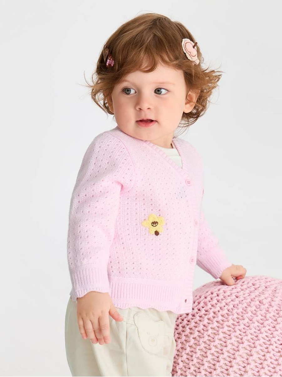 Girls Pointelle Knit Button Up Cardigan