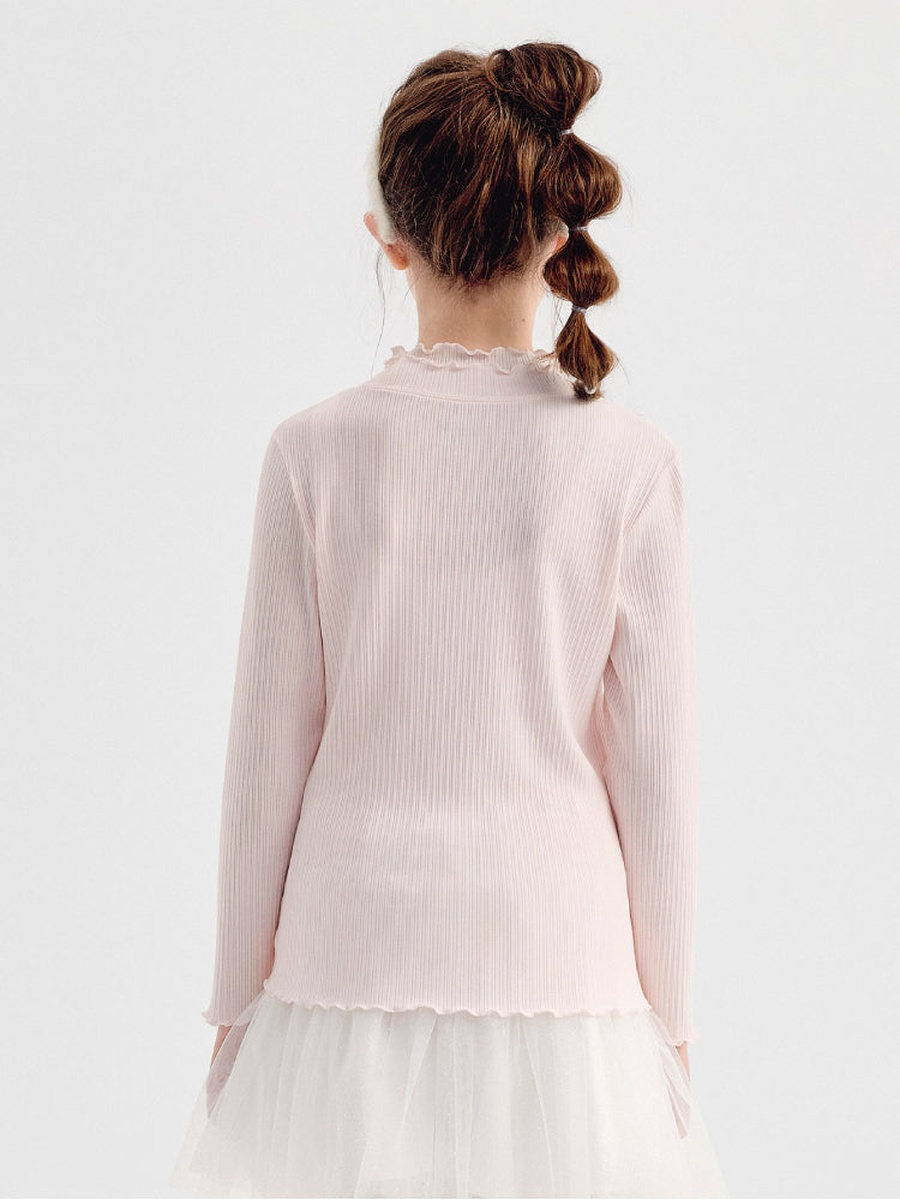 Girls Ribbed Blouse With Frill Neckline