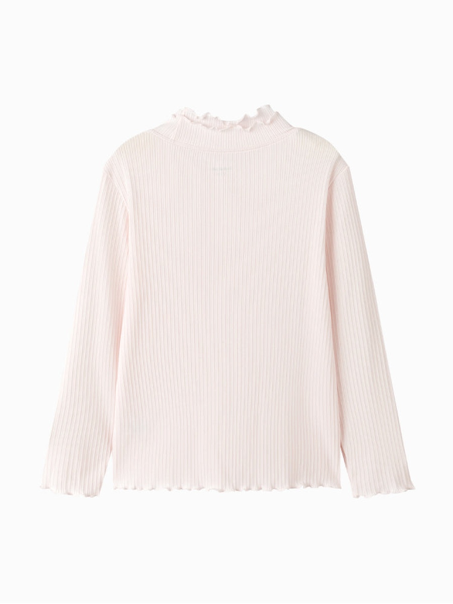 Girls Ribbed Blouse With Frill Neckline