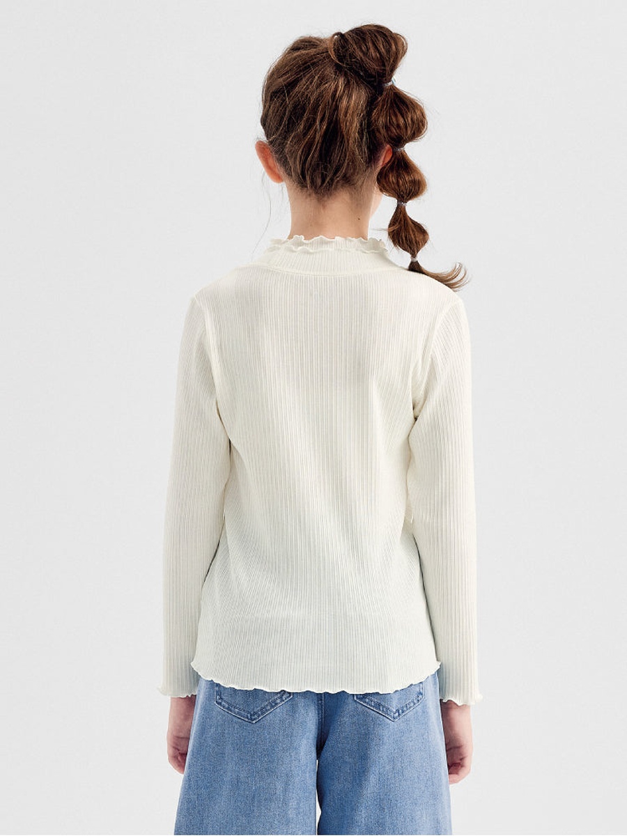 Girls Ribbed Blouse With Frill Neckline