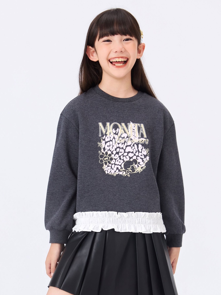 Girls Graphic Sweatshirt with Ruffle Hem