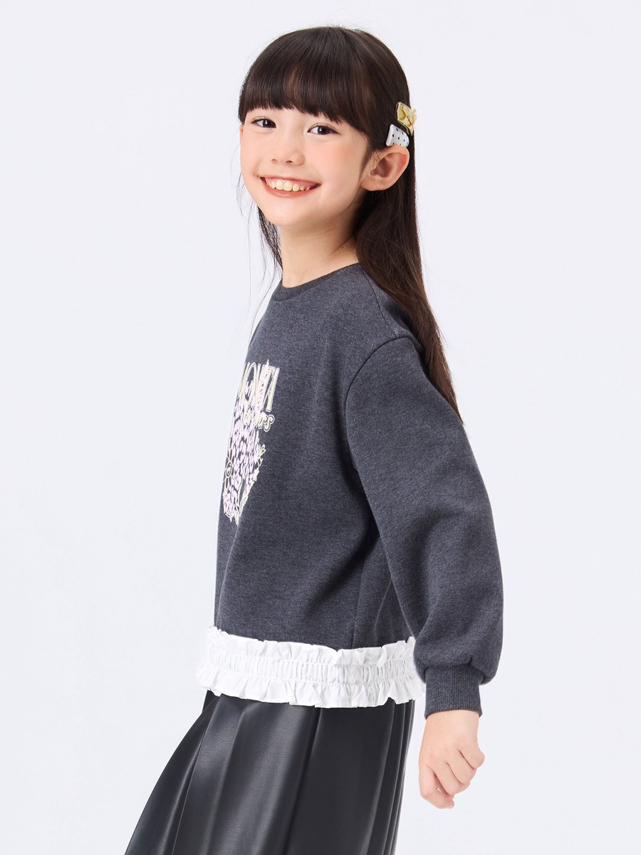 Girls Graphic Sweatshirt with Ruffle Hem