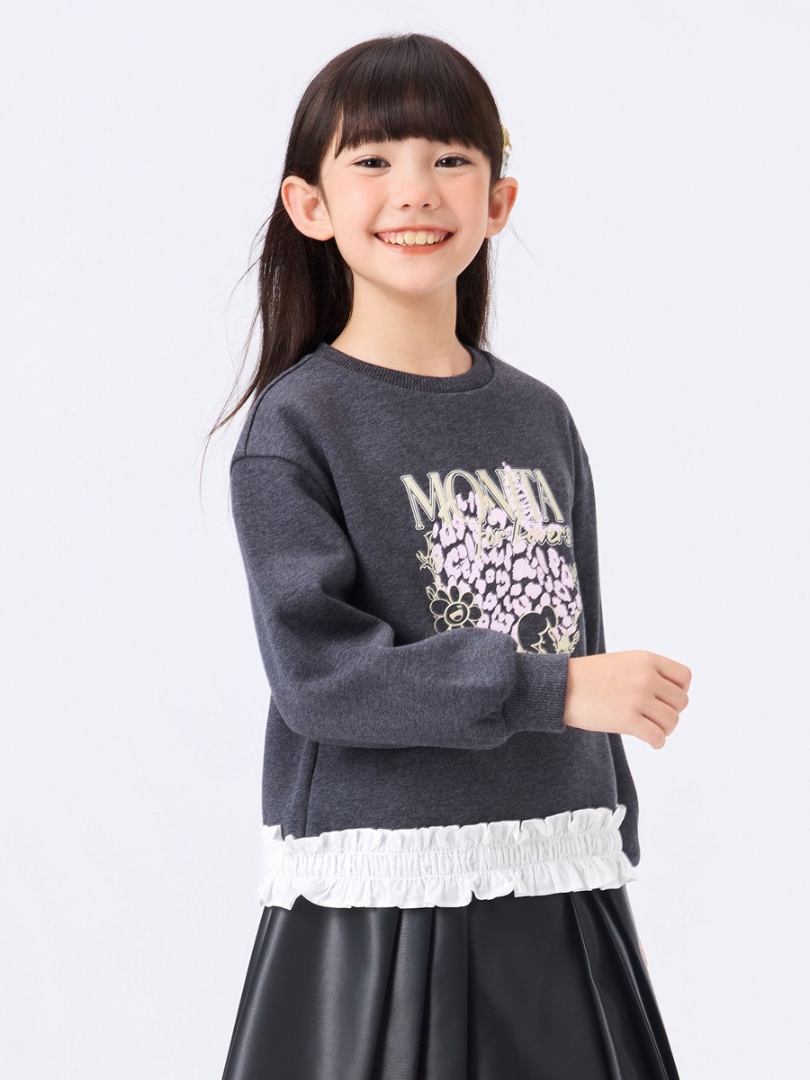 Girls Graphic Sweatshirt with Ruffle Hem