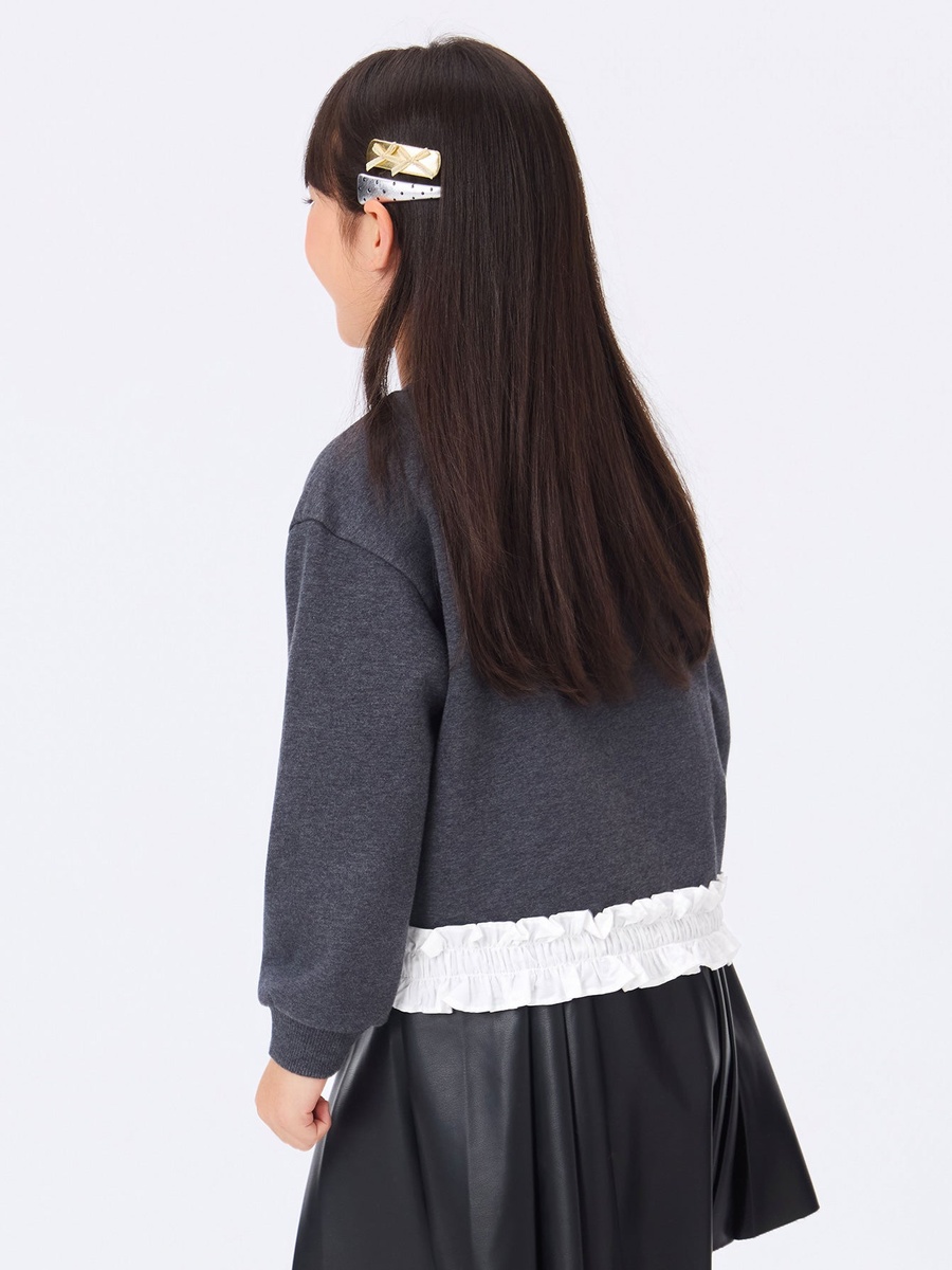 Girls Graphic Sweatshirt with Ruffle Hem