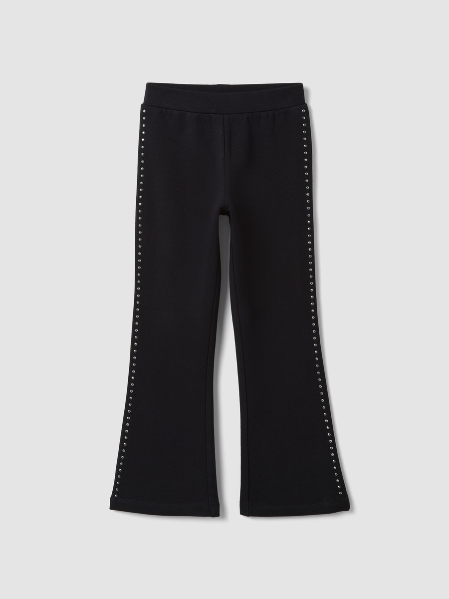 Black Flared Leggings In Stretch Cotton With Studs