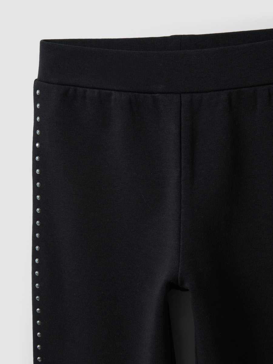 Black Flared Leggings In Stretch Cotton With Studs