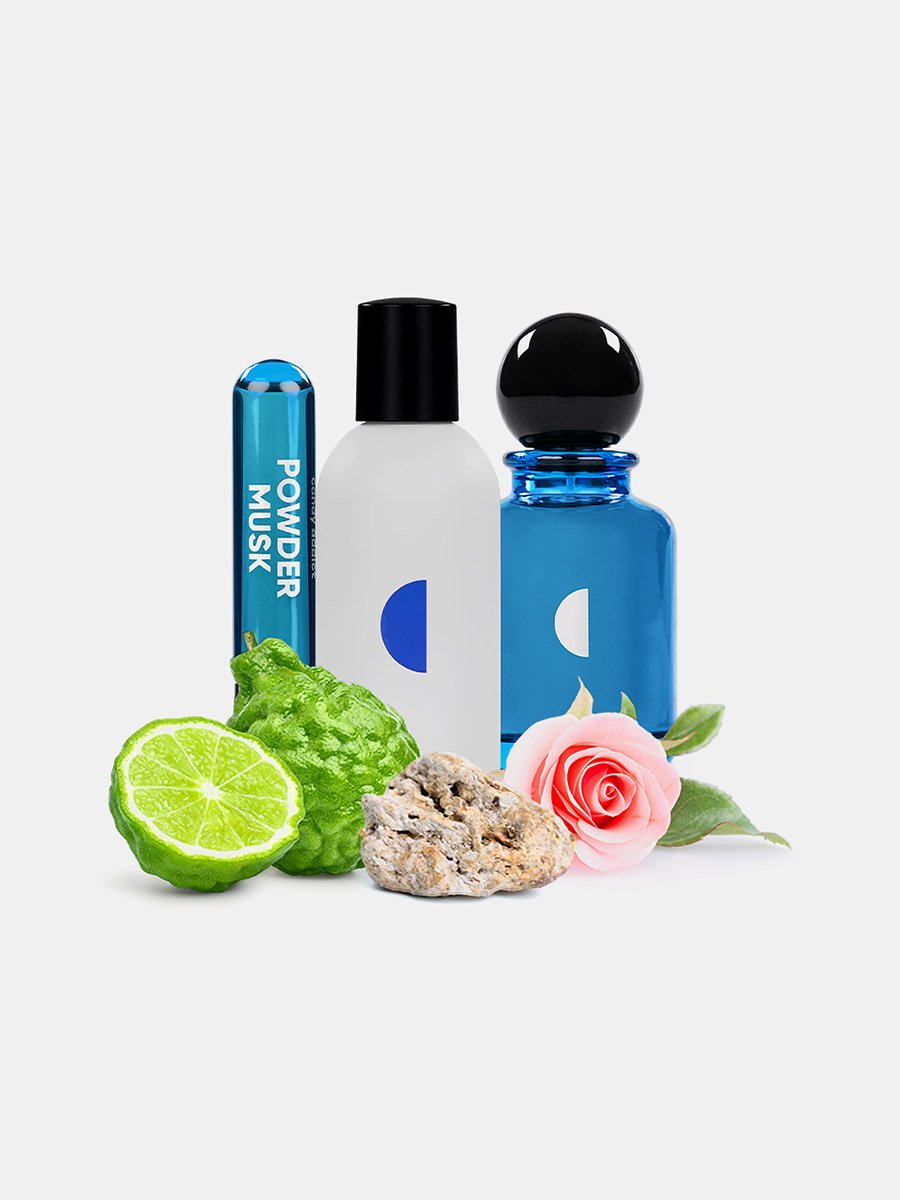 مجموعة من باودر مسك تريو - أو دو برفيوم 50 مل + عطر للشعر 50 مل + عطر زيتي 10 مل