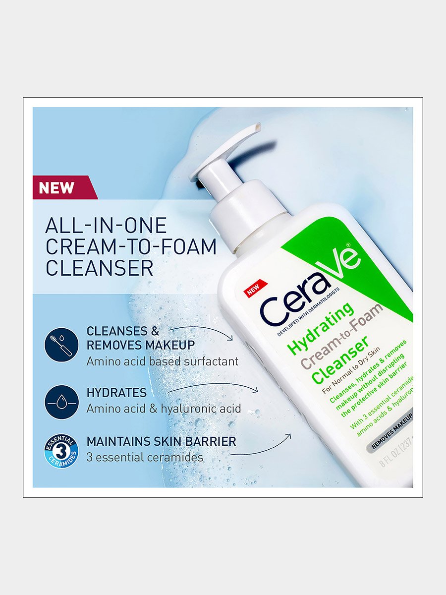 Hydrating Cream-to-Foam Cleanser For Normal to Dry Skin, 236ml