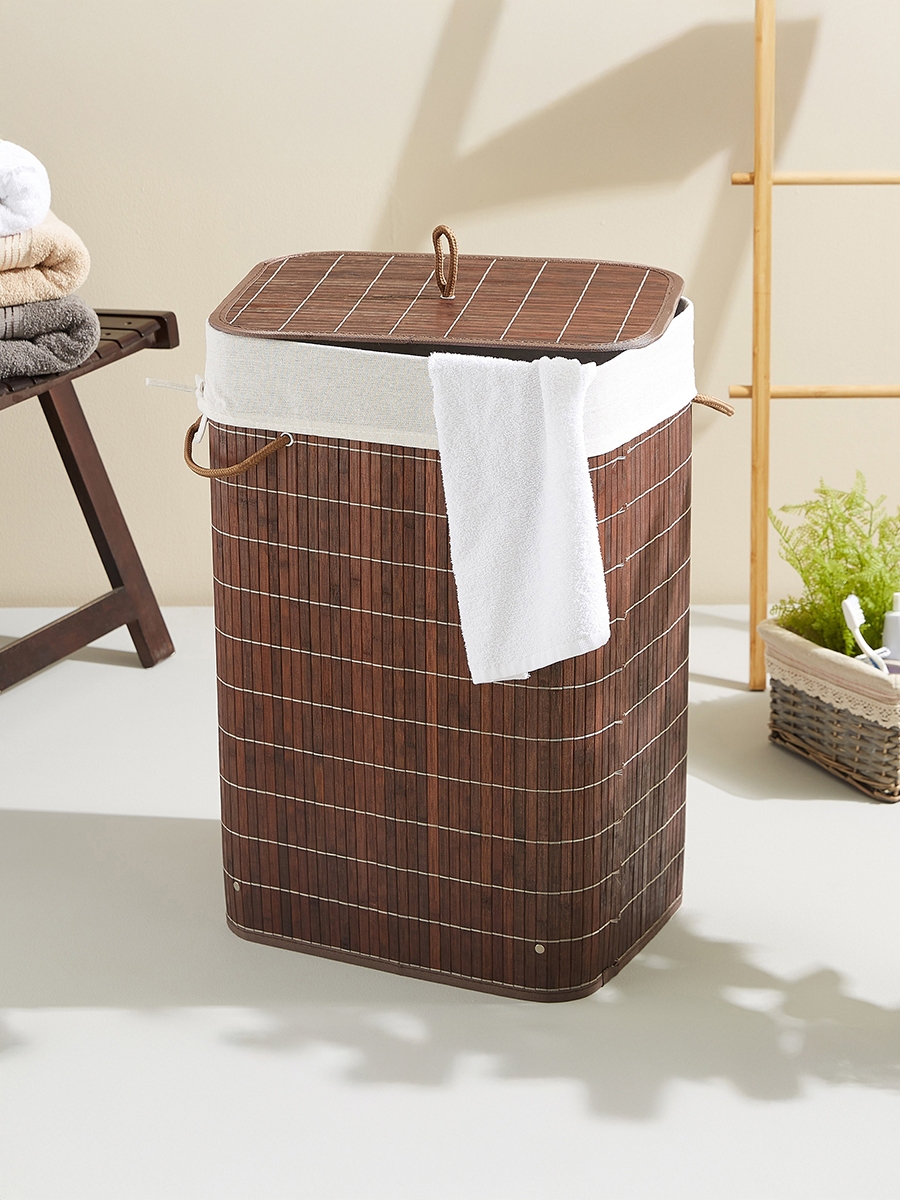 Knock Down Rectangular Bamboo Laundry Basket