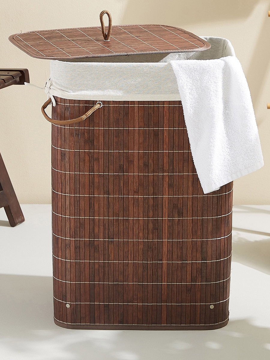 Knock Down Rectangular Bamboo Laundry Basket