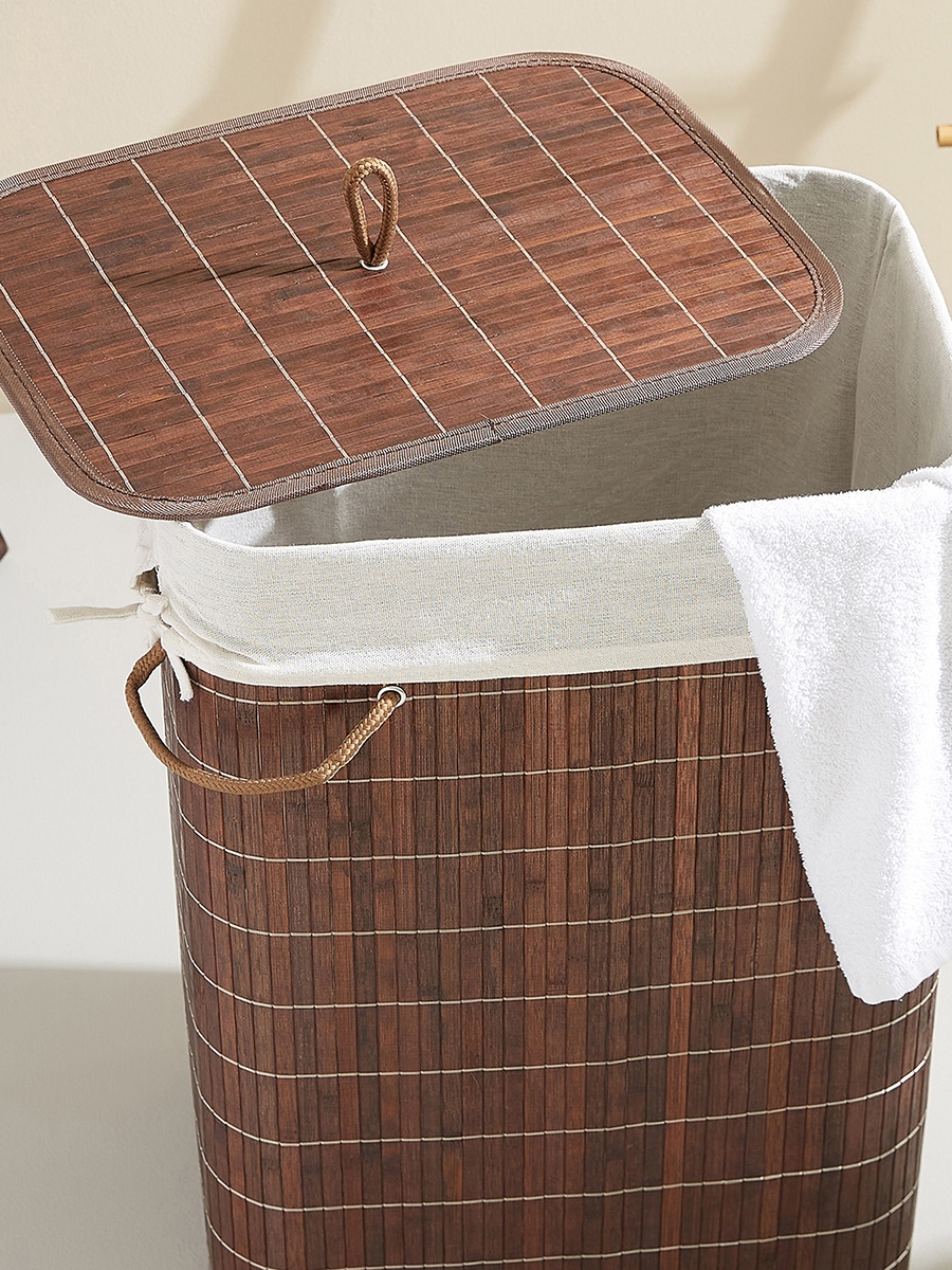 Knock Down Rectangular Bamboo Laundry Basket