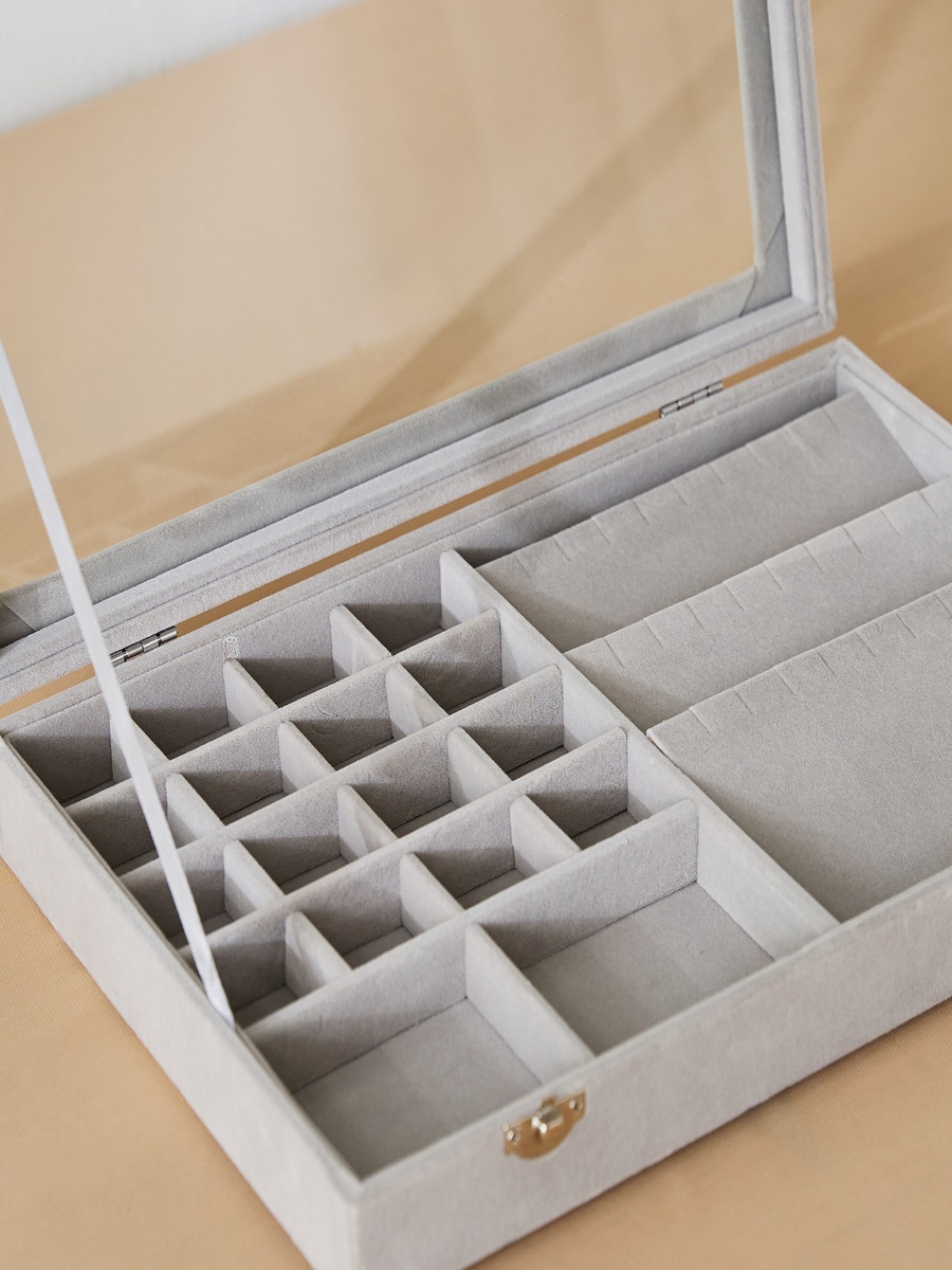 صندوق مجوهرات قطيفة بغطاء شفاف - 35*24*5.5 سم
