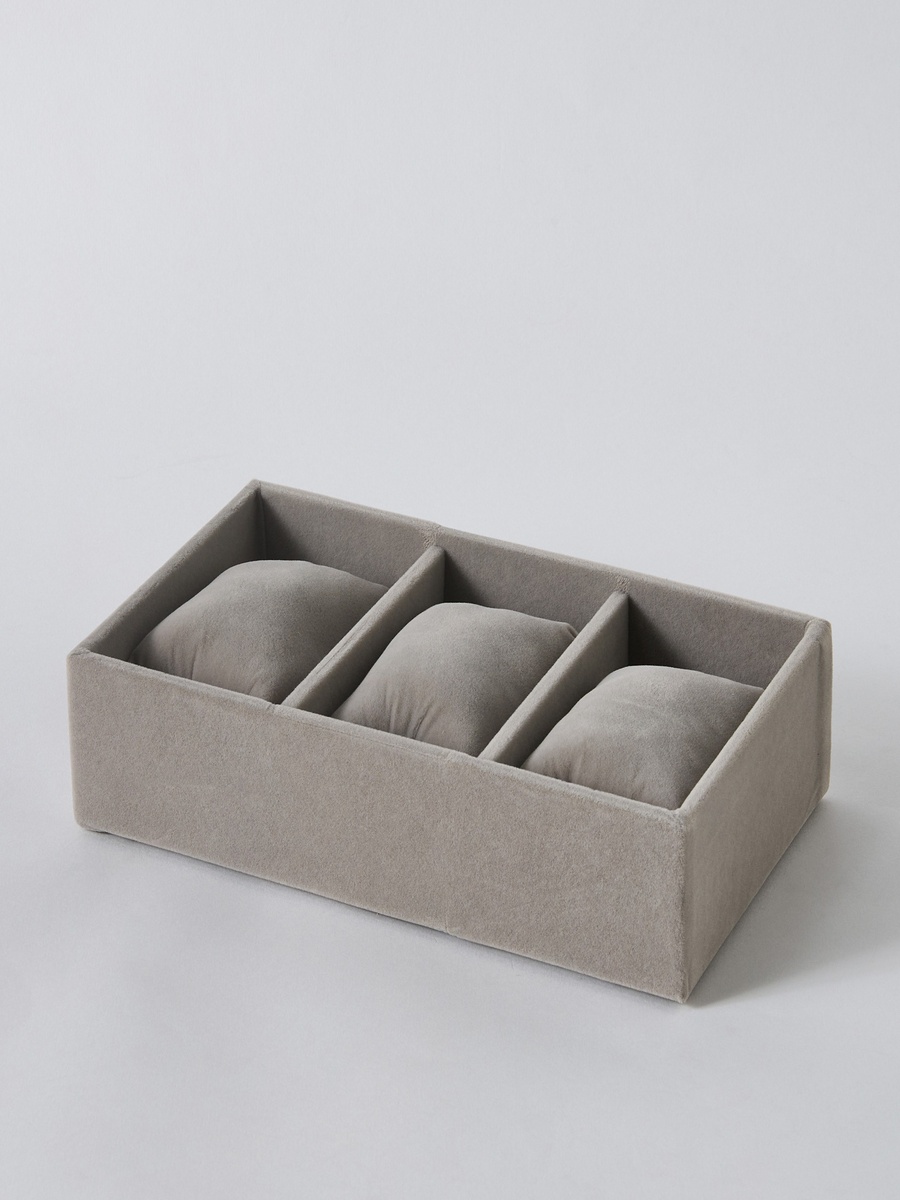 Velour 3-Compartment Jewellery Tray with 3 Pillows for Watches
