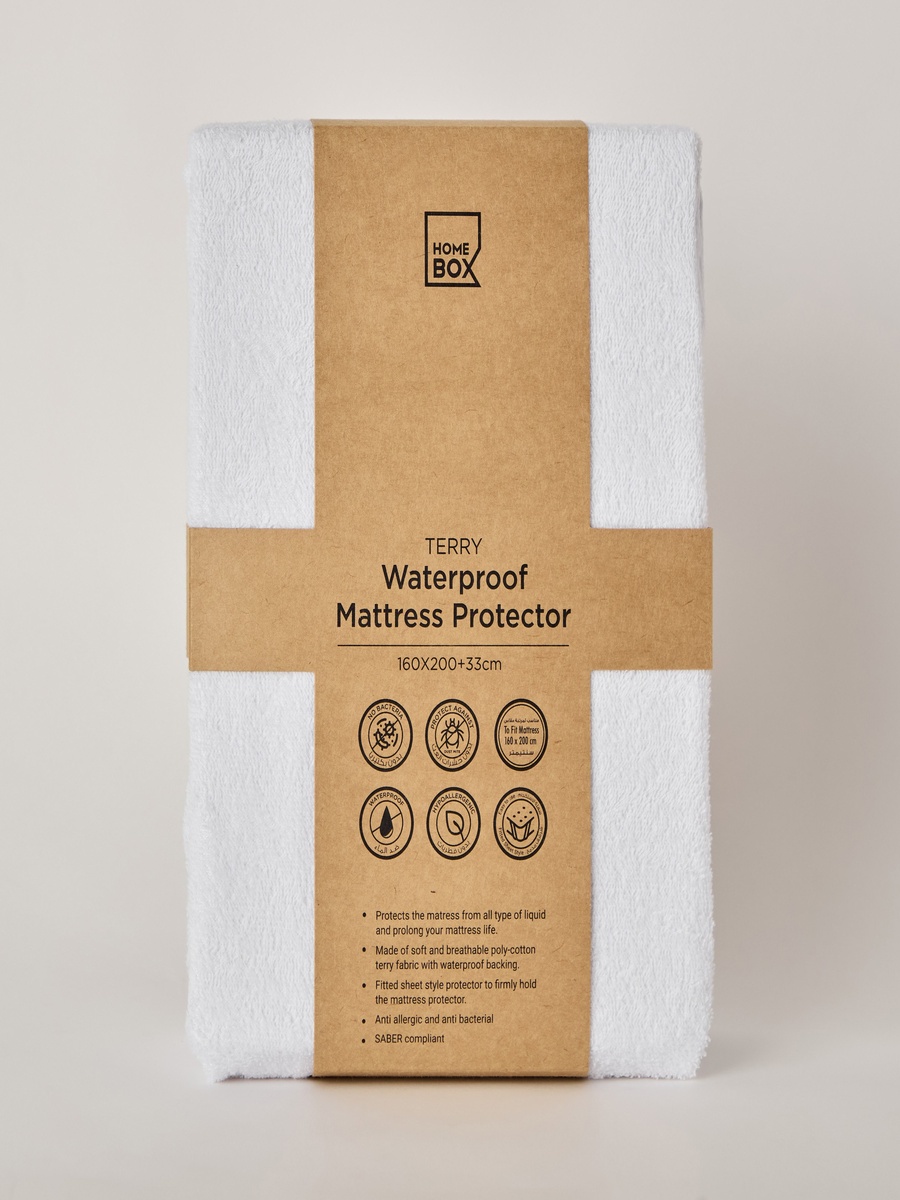 Terry Waterproof Olympic Queen Mattress Protector - 160x200+33 cm
