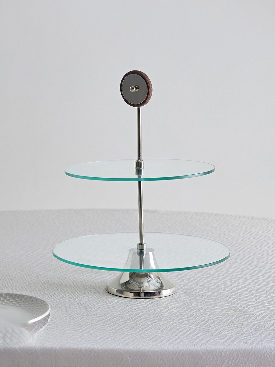 Aura 2-Tier Glass Serving Platter with Wheel Stem - 30 cm