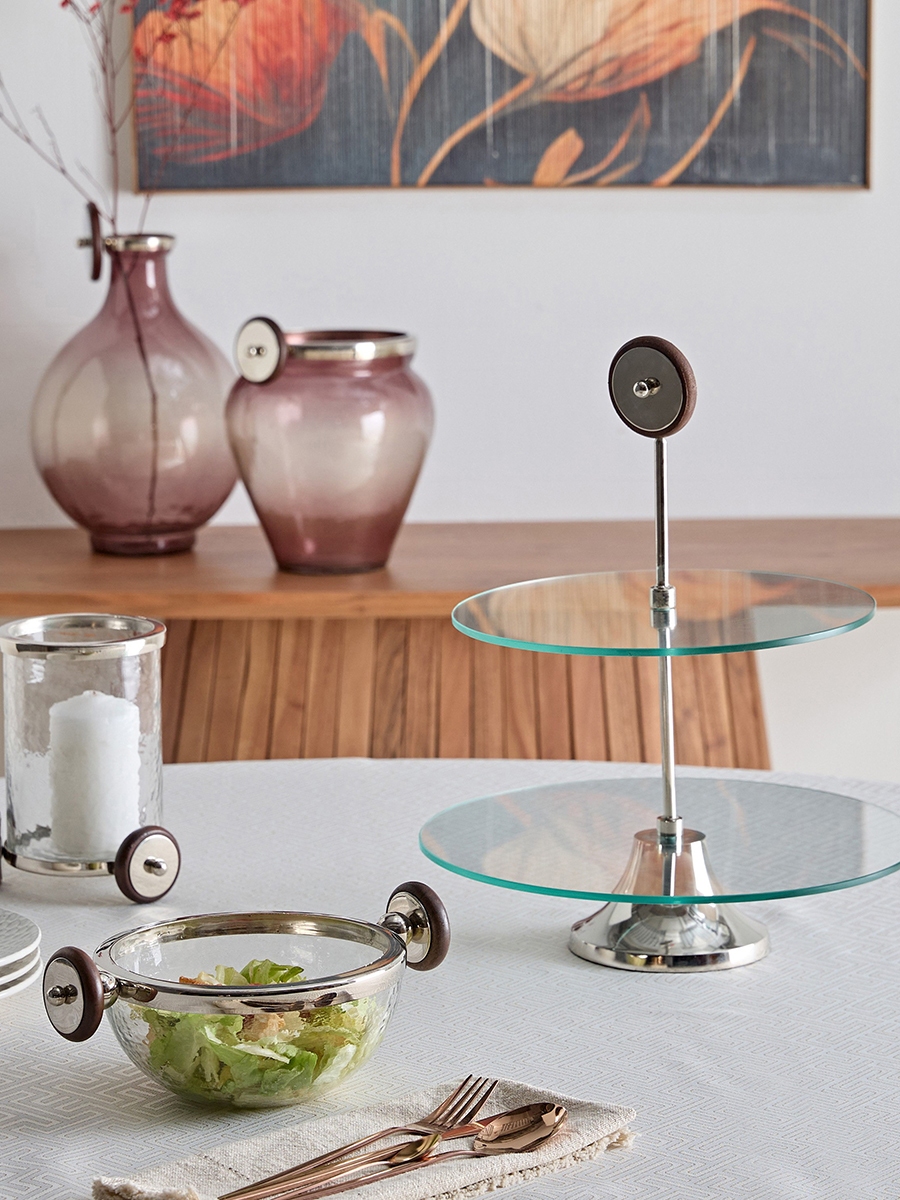 Aura 2-Tier Glass Serving Platter with Wheel Stem - 30 cm