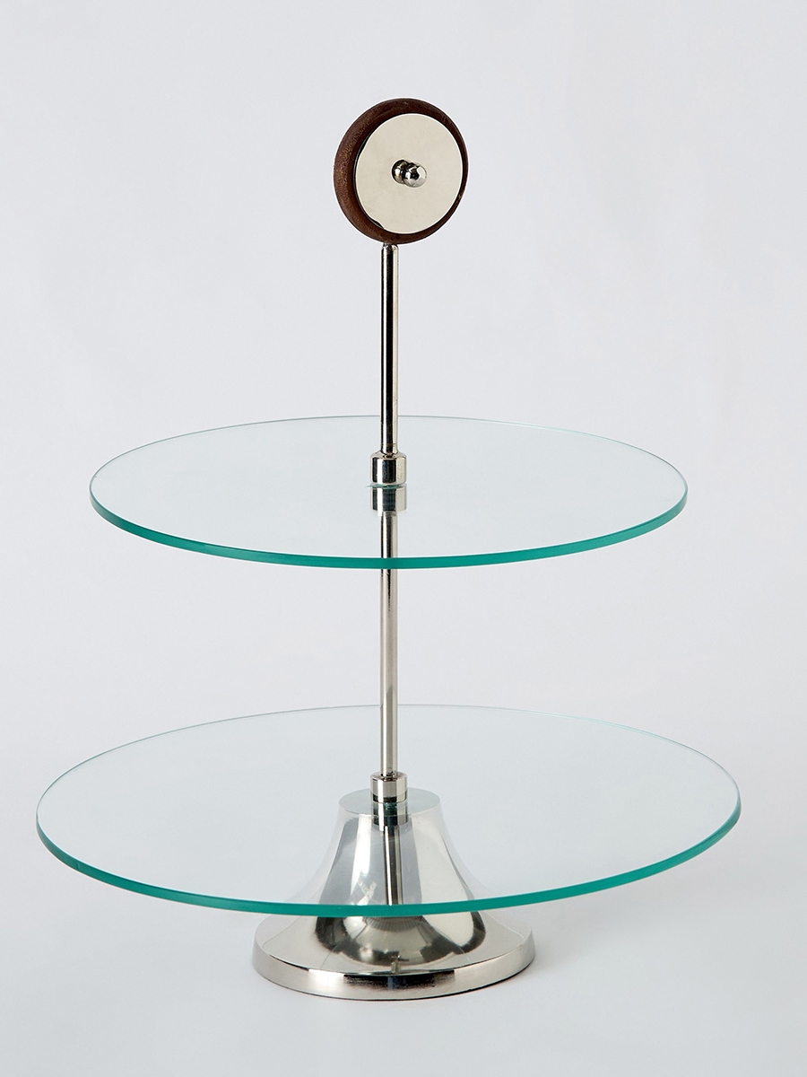 Aura 2-Tier Glass Serving Platter with Wheel Stem - 30 cm