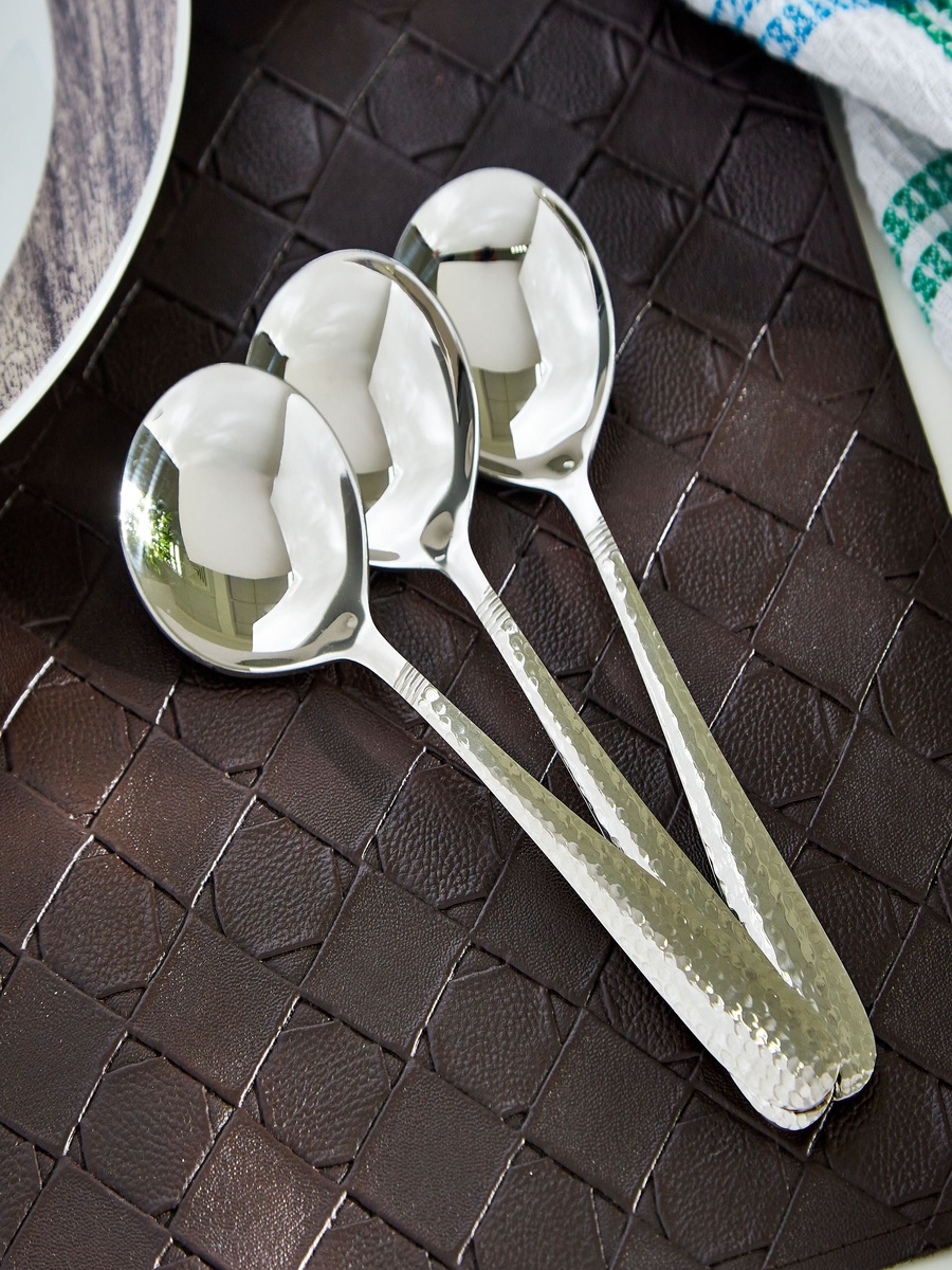 Hammered Stainless Steel Soup Spoon - Set of 3