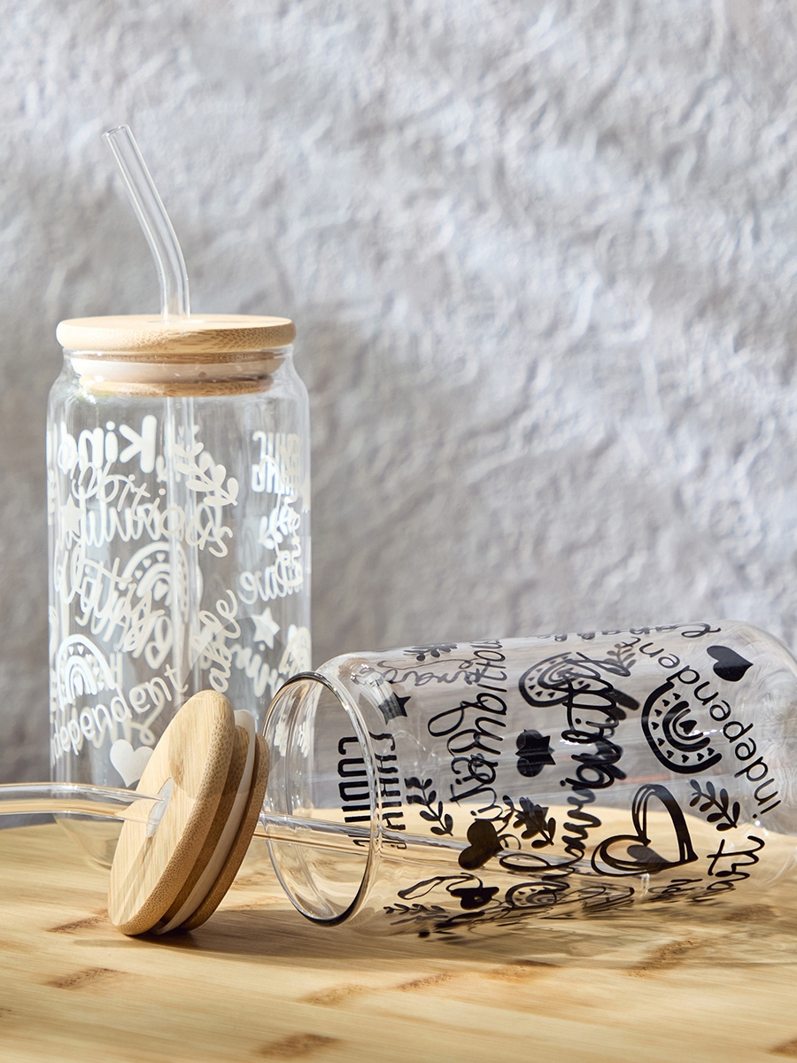 Zen Borosilicate 2-Piece Kind Mason Jar with Straw Set - 450 ml