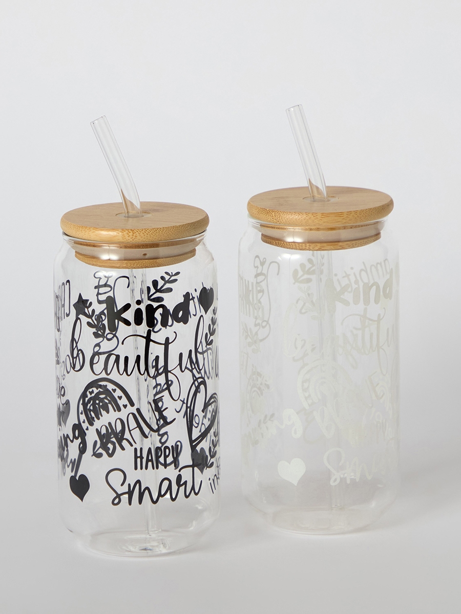 Zen Borosilicate 2-Piece Kind Mason Jar with Straw Set - 450 ml