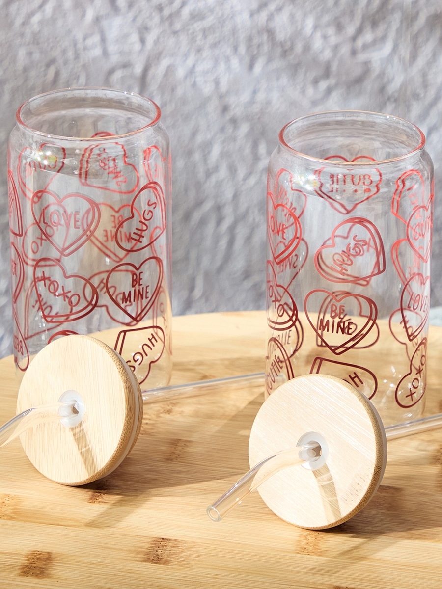 Zen Borosilicate 2-Piece Valentine Mason Jar with Straw Set - 450 ml